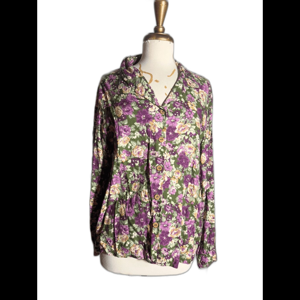 Ornamentation Blouse Size 16 Vintage 90's Colorful English Garden Top